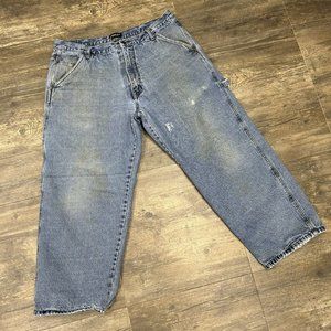 STANLEY Plaid Lined Men Carpenter Jeans Size 40x30‎ Distressed* Fade Holes